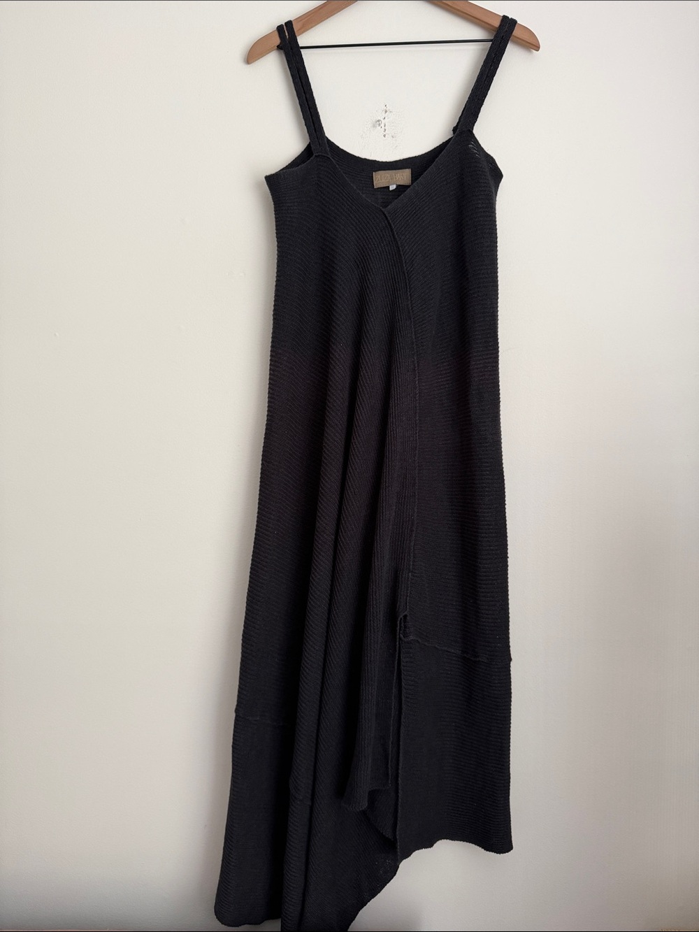Zuza Bart M Black Midi knit Dress asymmetrical Art To Wear Lagenlook Boho